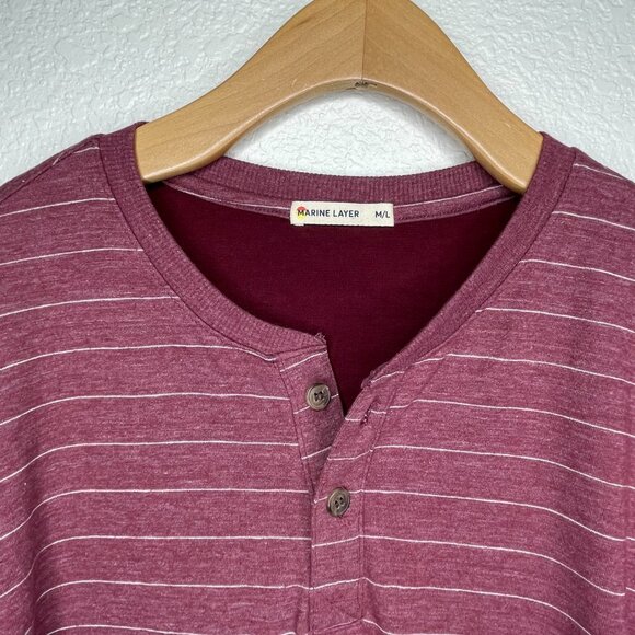 Marine Layer Mens M/L Double Knit Henley Long Sleeve Striped Pullover Shirt - Picture 4 of 8